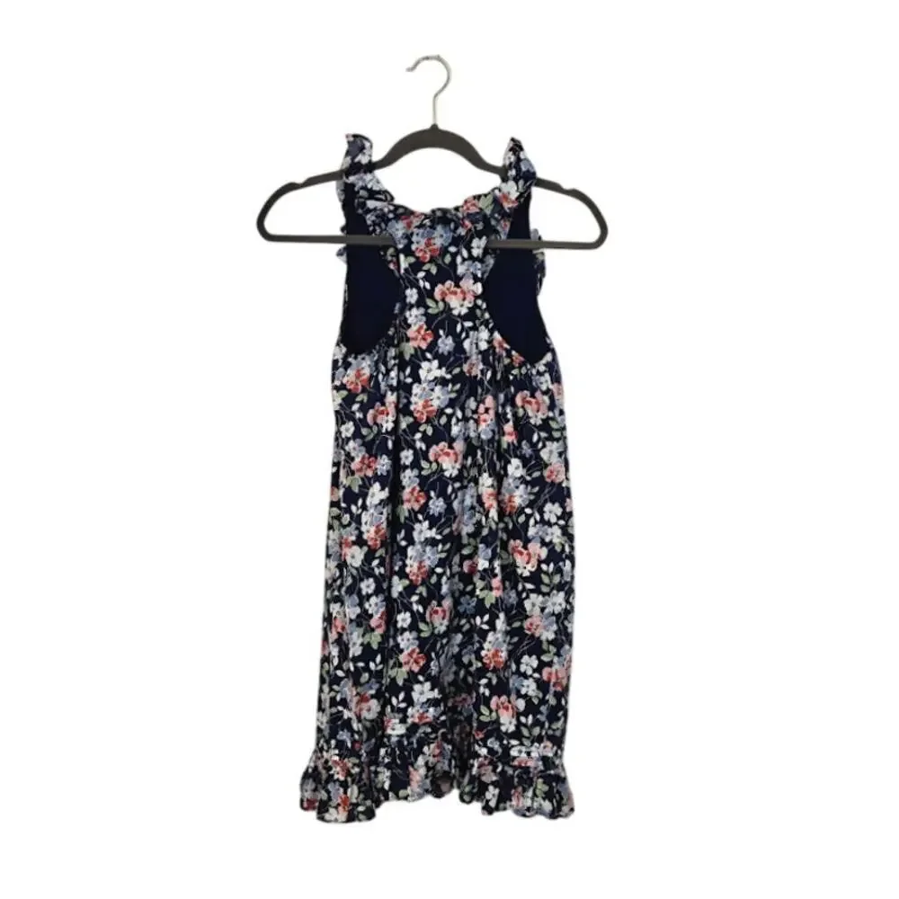 Ralph Lauren Girls Floral Dress Size 14 Blue Ruffle Cotton Lined Sleeveless
